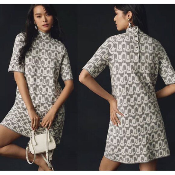 MAEVE The Annalise Mock-Neck Chenille Sweater Mini Dress in Medium Retro Mod - Picture 1 of 9